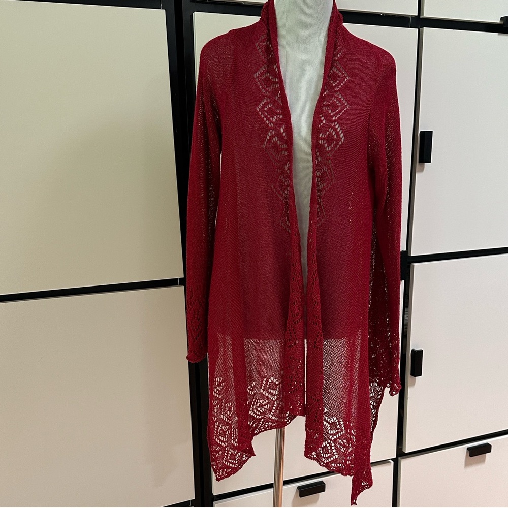 BCBGMaxAzria Elegant Red Open-Front Cardigan